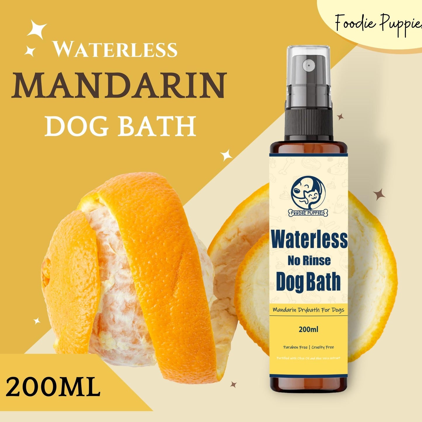Foodie Puppies Mandarin Waterless Drybath Spray for Dogs - 200ml