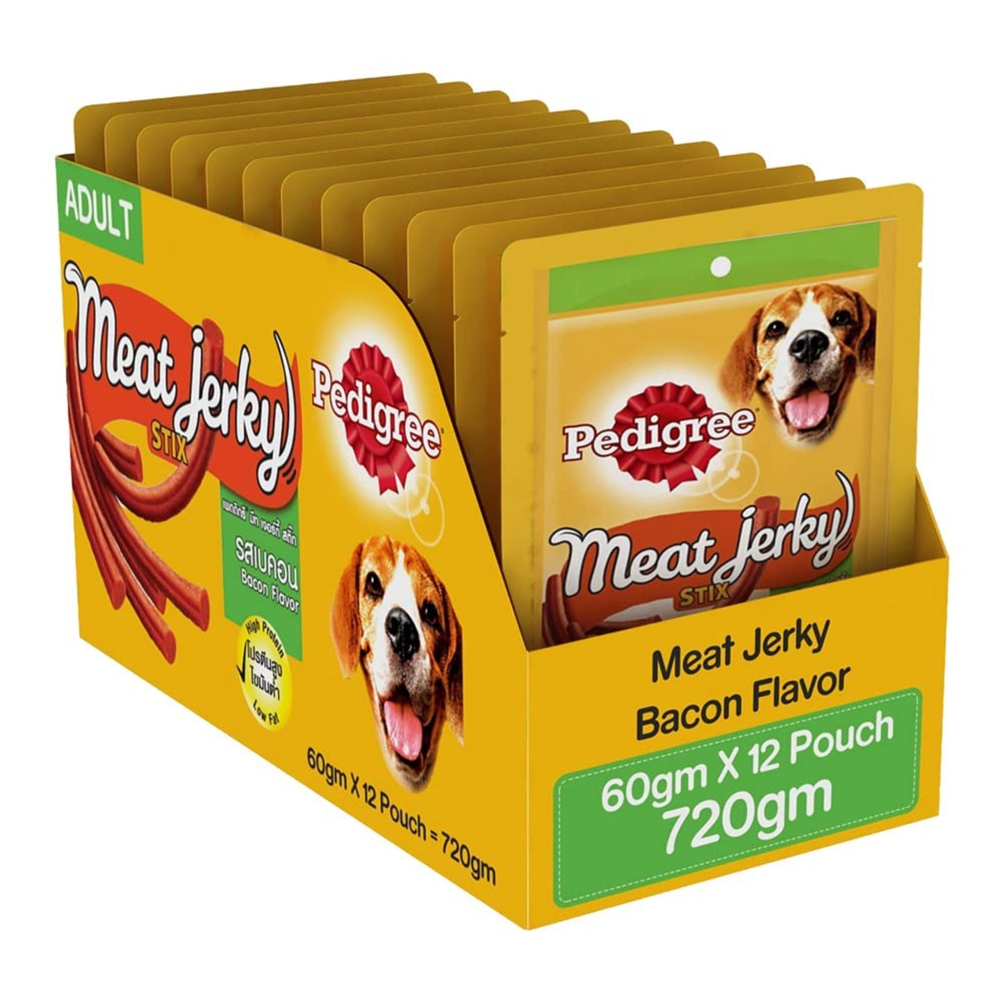 Pedigree Meat Jerky Bacon Stix Dog Treat - 60gm, Pack of 6