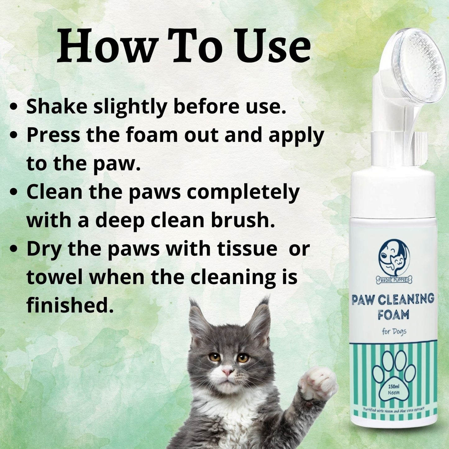 Foodie Puppies Dog Neem Paw Cleaning Foam  with Silicone Brush, 150ml