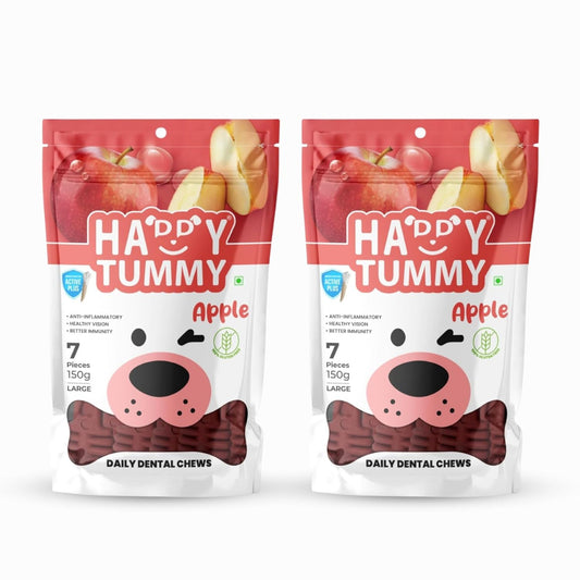 Happy Tummy Dental Chew Bone Treat for Dogs - 7Pcs, Large (Apple, Pack of 2)