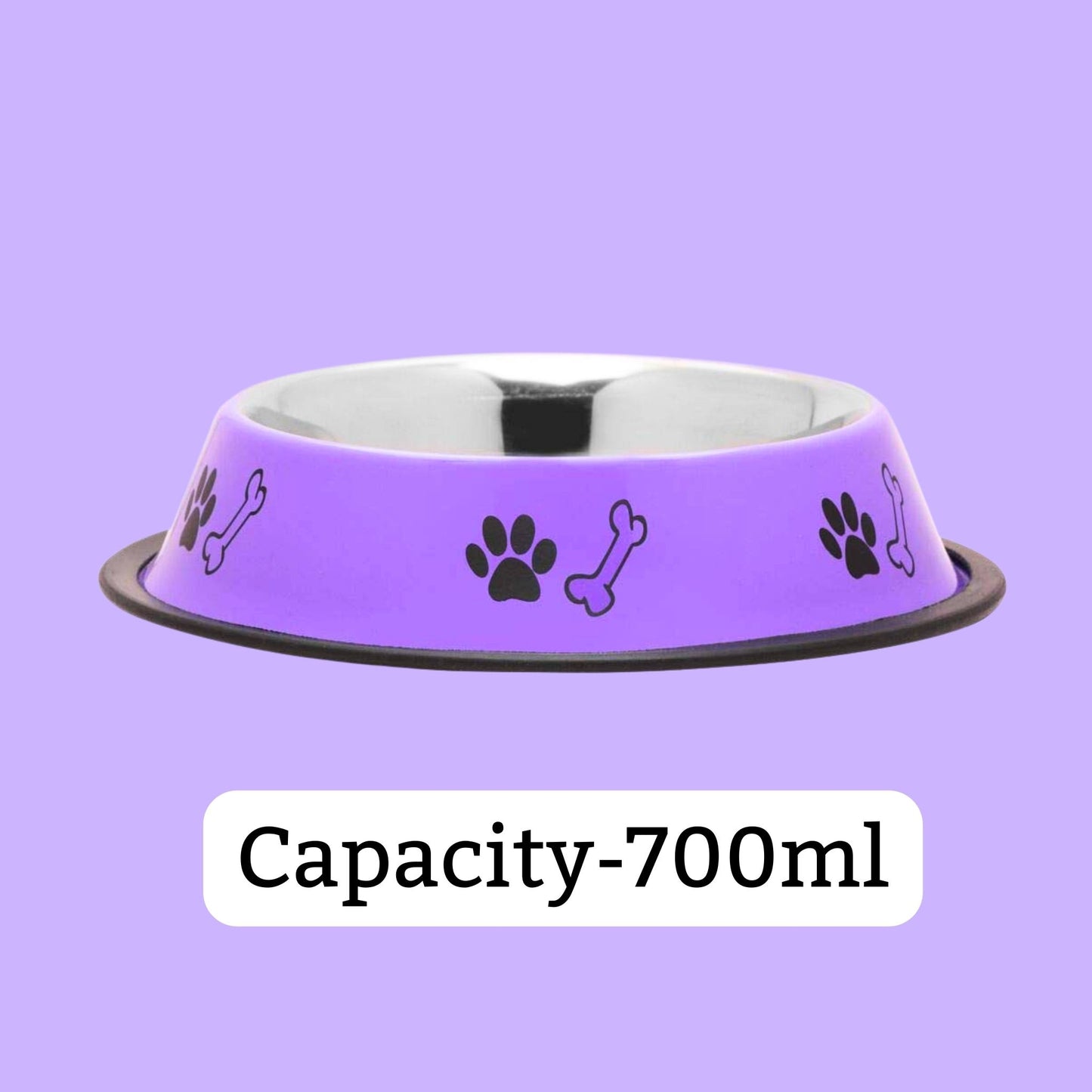 Foodie Puppies Printed Steel Bowl for Pets - 700ml (Purple)