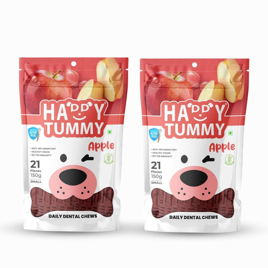 Happy Tummy Dental Chew Bone Treat for Dogs - 21Pcs, Small (Apple, Pack of 2)