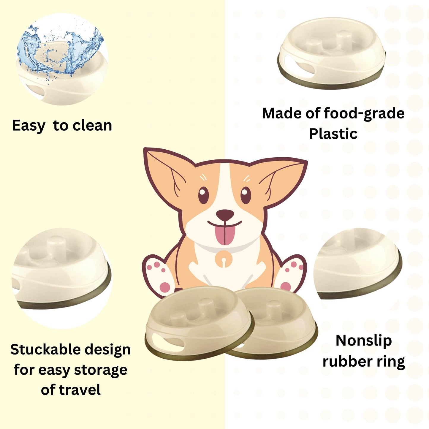 Foodie Puppies Pet Bowl Slow Feeder for Dogs & Cats - 900ml, White