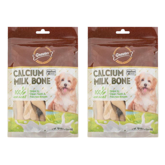 Gnawlers Calcium Milk Bones Dog Treats 12Pcs (Medium), Pack of 2