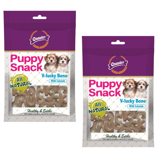 Gnawlers Puppy Snacks V-Lucky Bone with Milk Flavour - 270gm, Pack of 2