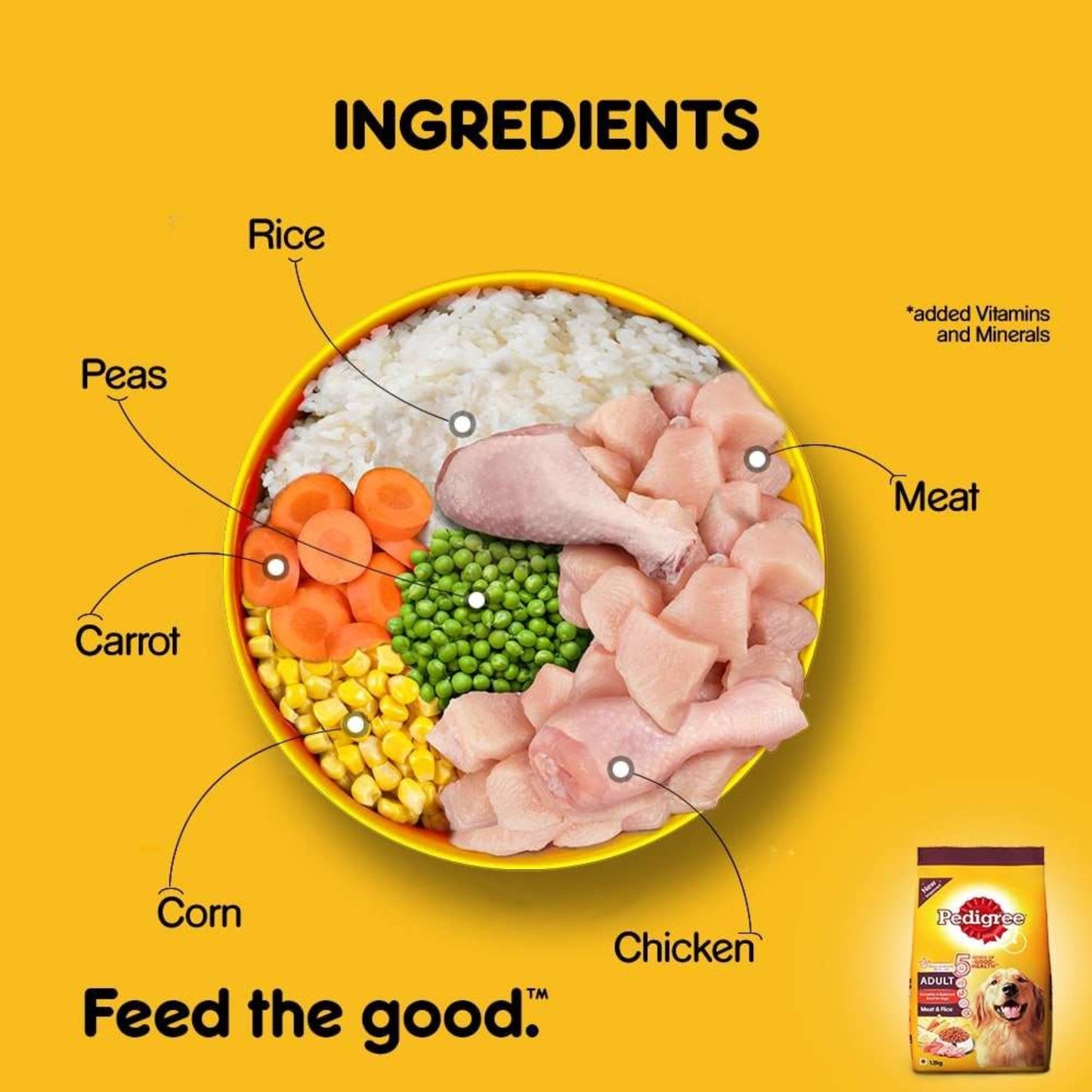Pedigree Complete & Balanced Adult Dry Dog Food - Meat & Rice, 2.8Kg
