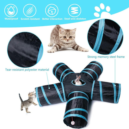 Foodie Puppies Foldable 5-Way Cat Straight Tunnel for Cats & Kittens