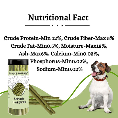 Foodie Puppies Barksticks Spinach Sticks Treat for Dogs - 100g