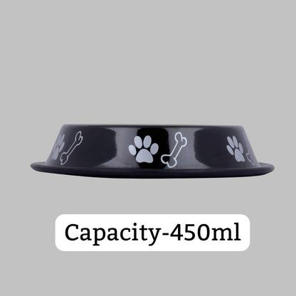 Foodie Puppies Printed Steel Bowl for Pets - 450ml (Black)