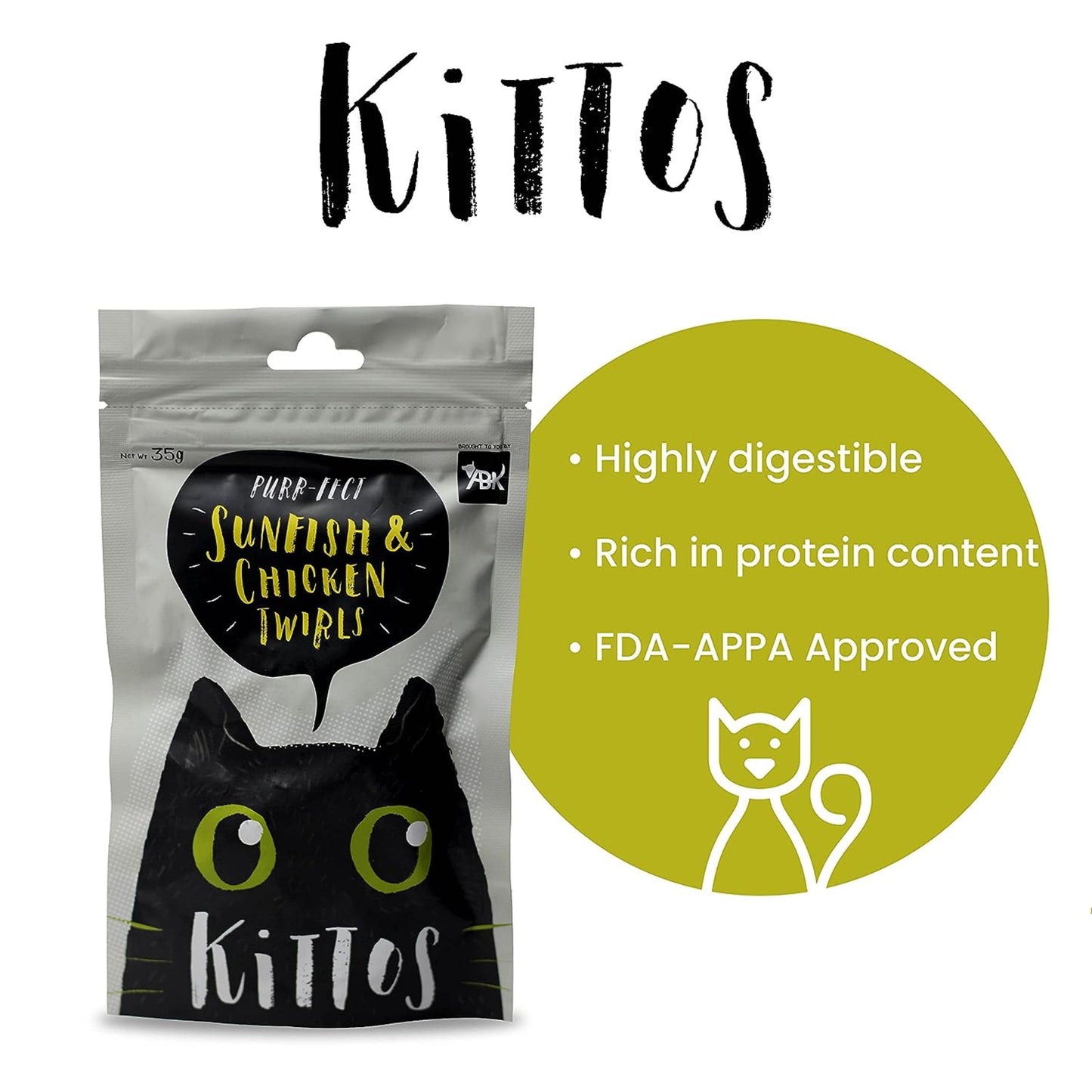 Kittos Sunfish & Chicken Twirls Cat Treat - 35gm, Pack of 10