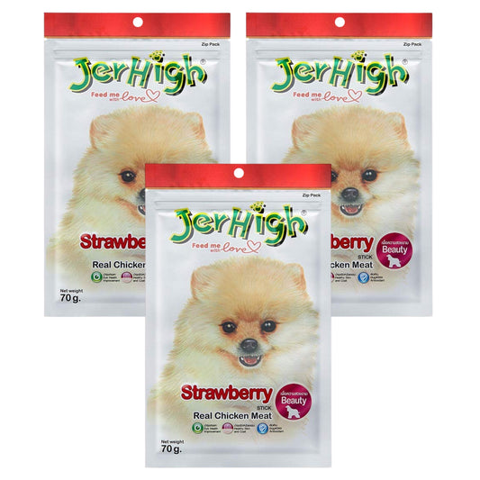JerHigh Strawberry Stick Dog Treat with Real Chicken - 70gm, Pack of 3