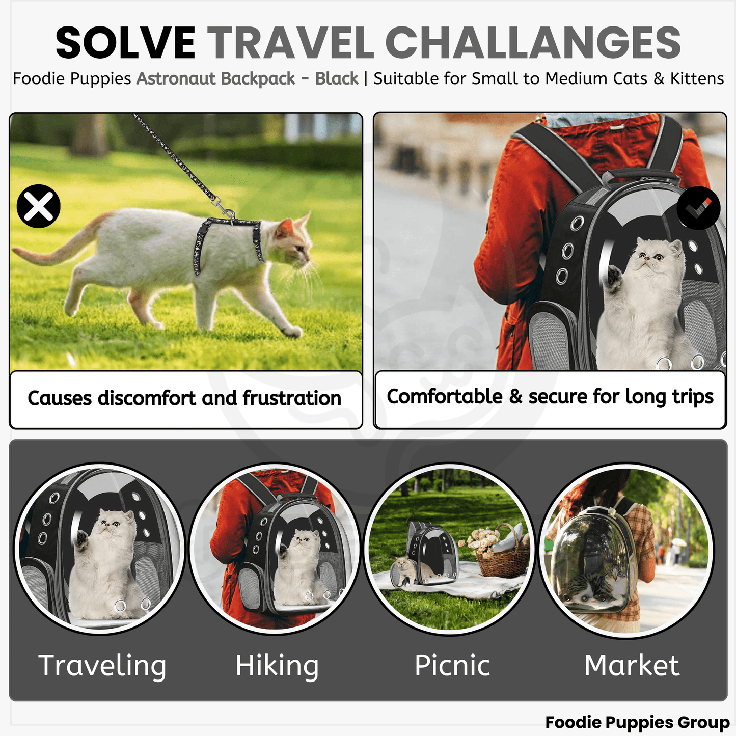 Transparent Travel Backpack for Puppies & Cats (Black)