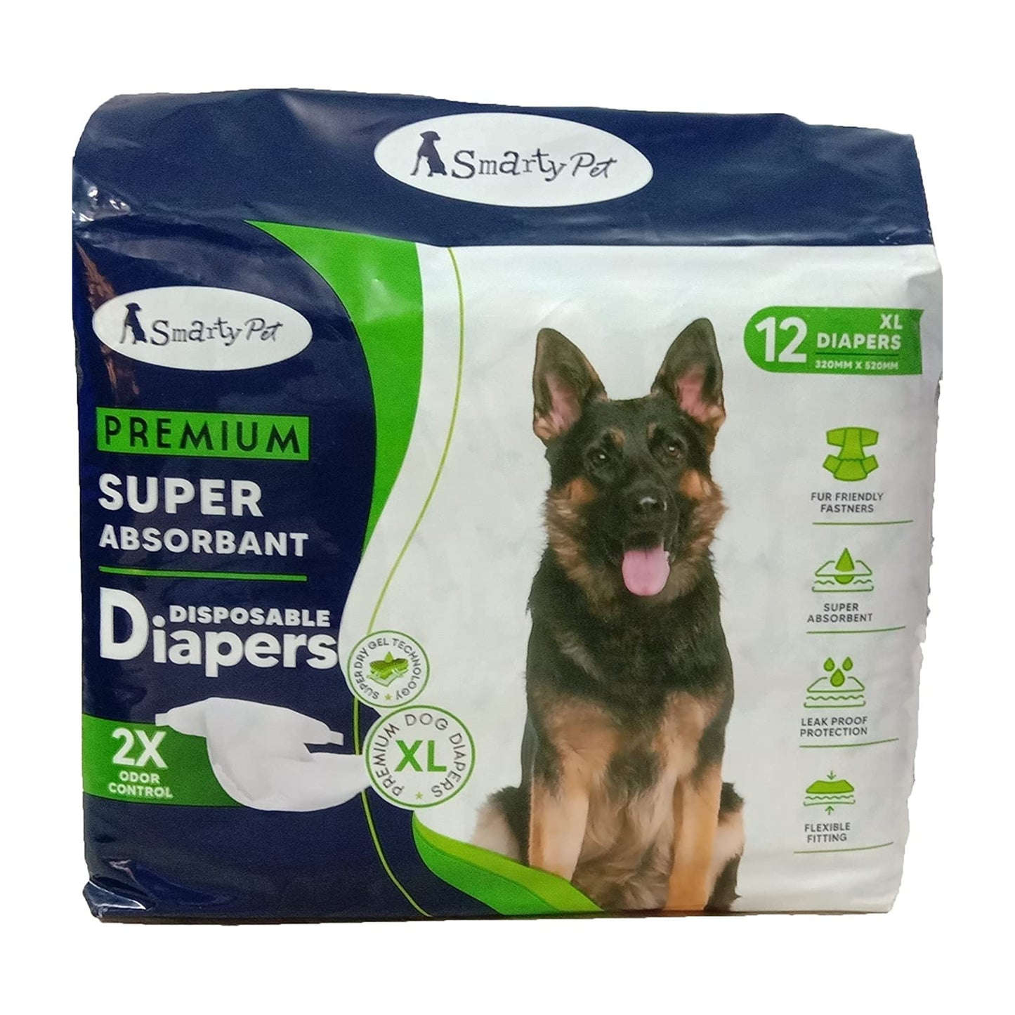 Smarty Pet Super Absorbent Disposable Diapers for Dogs (X-Large, 12Pc)
