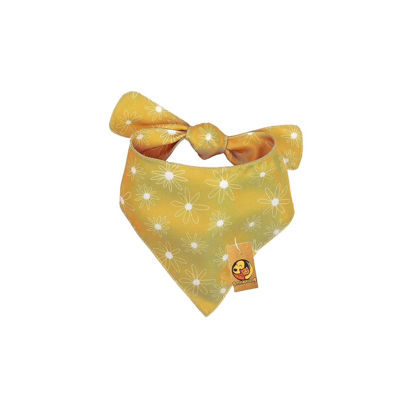 Flower Design Yellow Bandana for Small Dogs & Puppies (14inch)