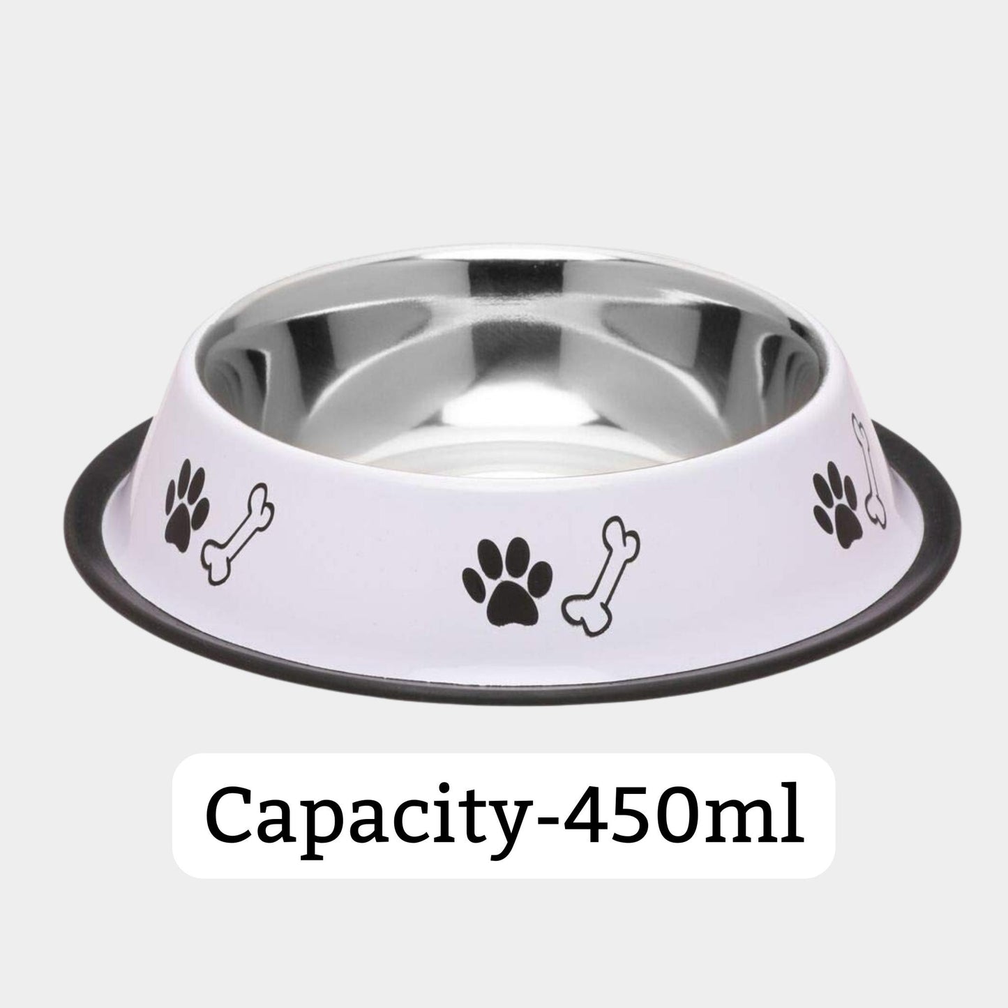 Foodie Puppies Printed Steel Bowl for Pets - 450ml (White)