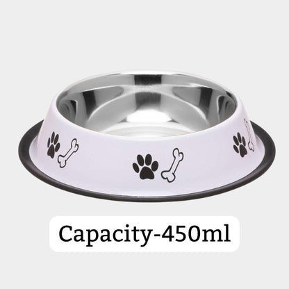 Foodie Puppies Printed Steel Bowl for Pets - 450ml (White)