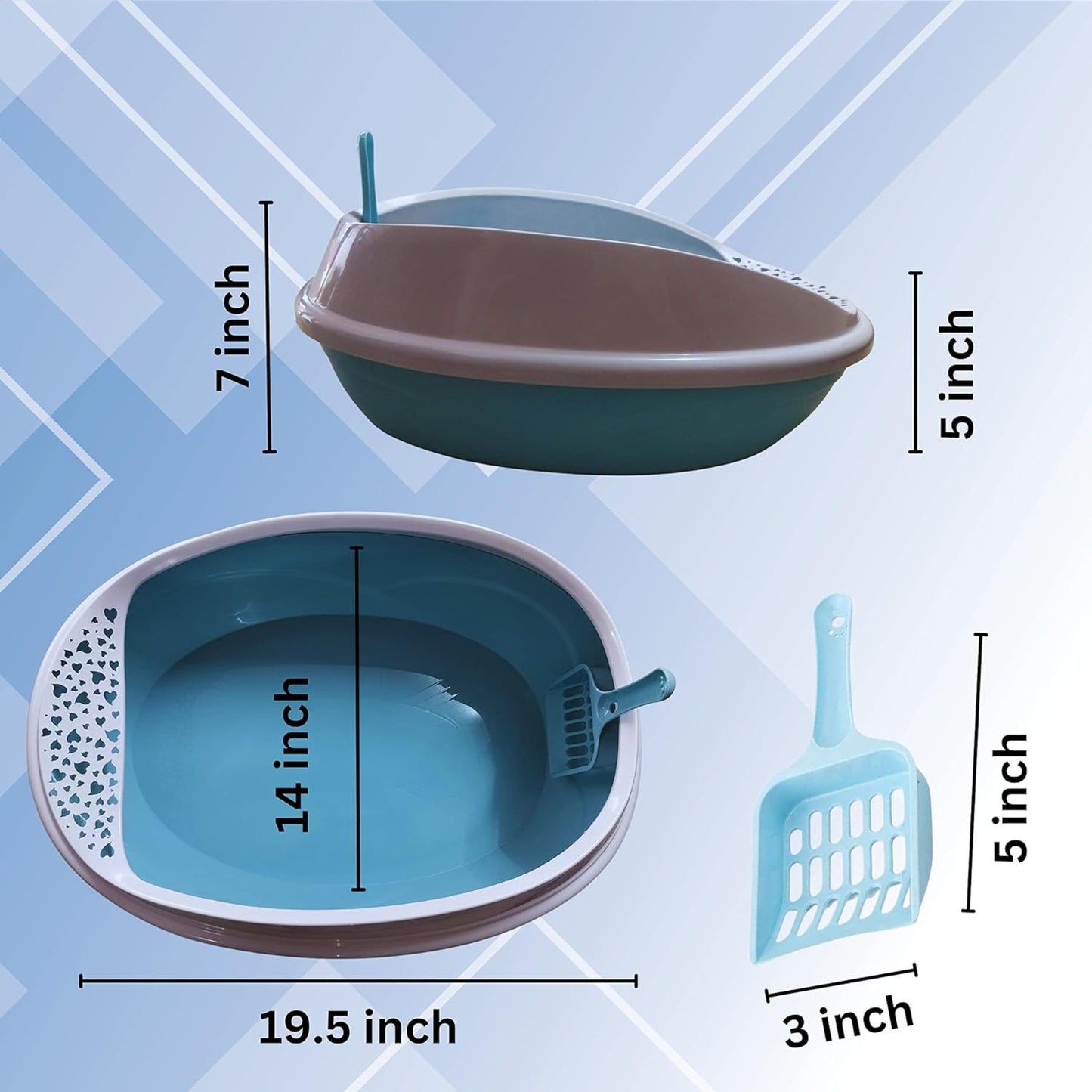 Foodie Puppies Cat Litter Tray Set with Rim & Scooper (Sky Blue)