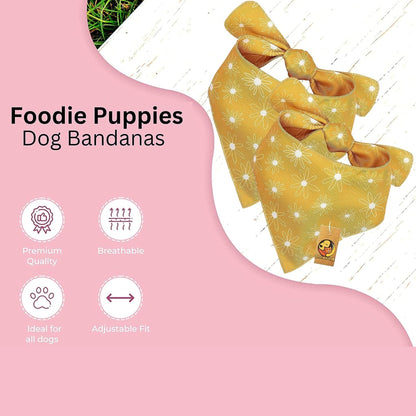 Foodie Puppies Flower Design Yellow Bandana for Medium Dogs (18inch)