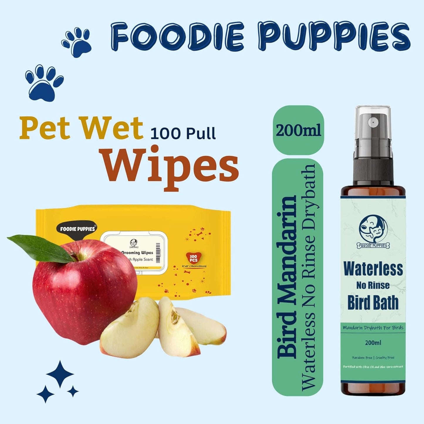 Foodie Puppies  2in1 Bird Grooming Combo for Wipes & Dry Bath-200ml