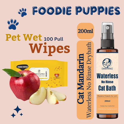 Foodie Puppies  2in1 Cat Grooming Combo for Wipes & Dry Bath-200ml