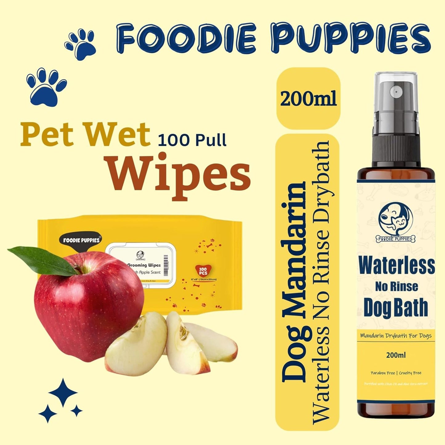 Foodie Puppies  2in1 Dog Grooming Combo for Wipes & Dry Bath-200ml