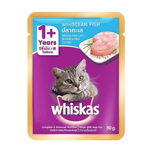 Whiskas Ocean Fish in Gravy Wet Food for Adult Cats - 80gm, Pack of 6