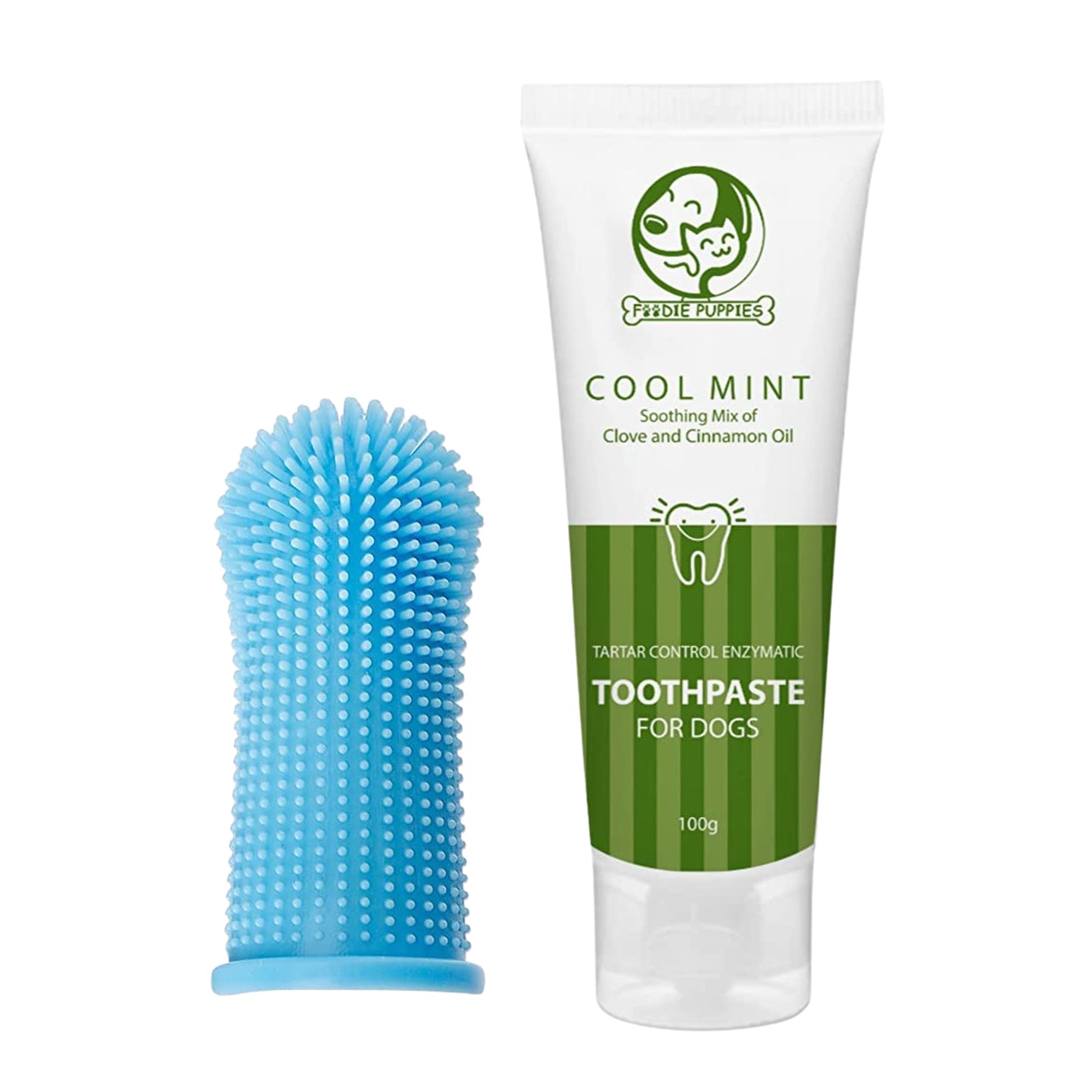 Pet Silicon Finger Brush with Cool Mint Toothpaste - 100gm