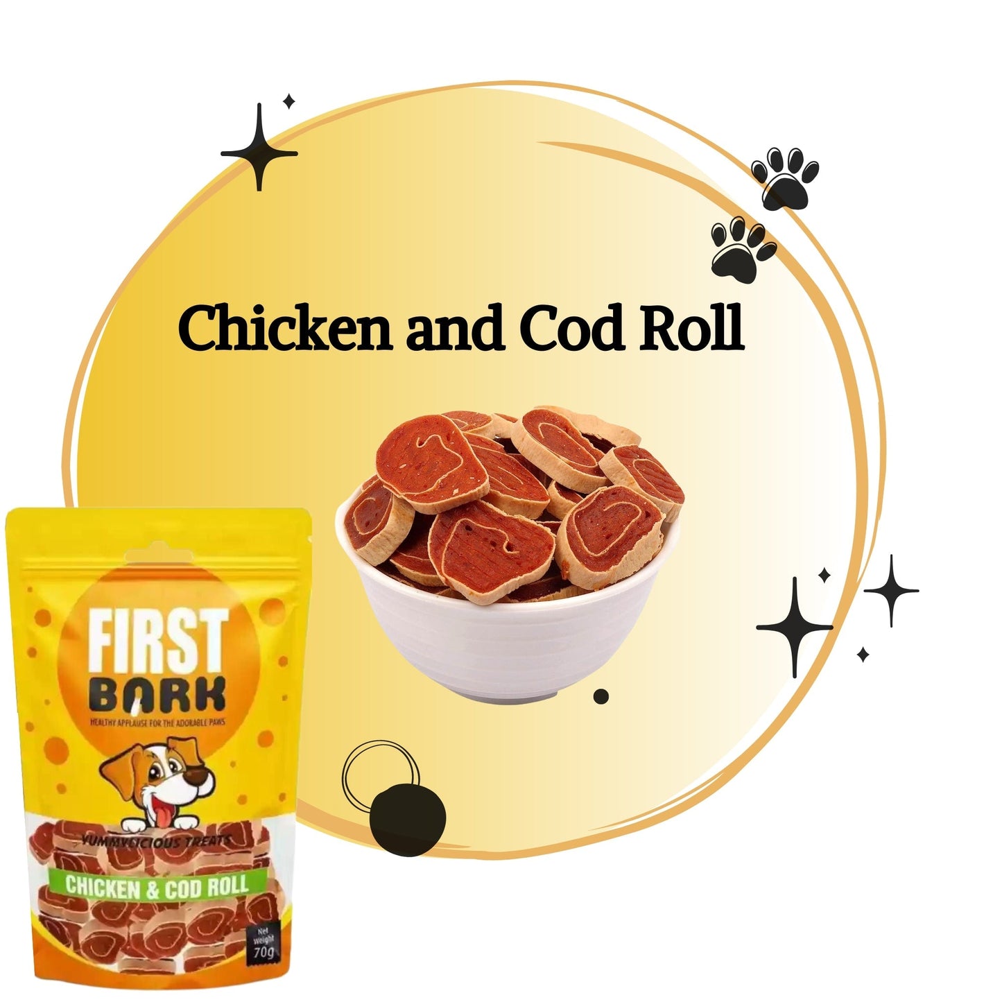 First Bark Chicken and Cod Roll Treats for Dogs, 70gm, Pack of 12