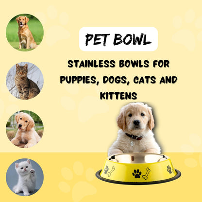 Foodie Puppies Printed Steel Bowl for Pets - 700ml (Yellow)