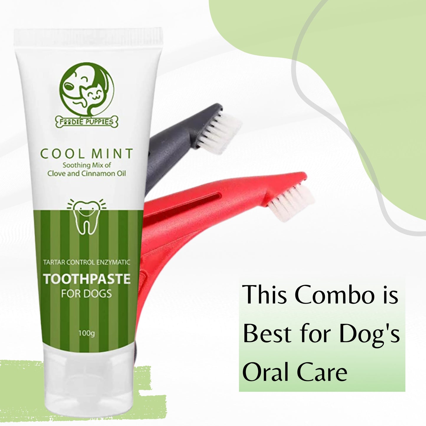 Foodie Puppies Pet 2 Finger Brush with Cool Mint Toothpaste - 100gm