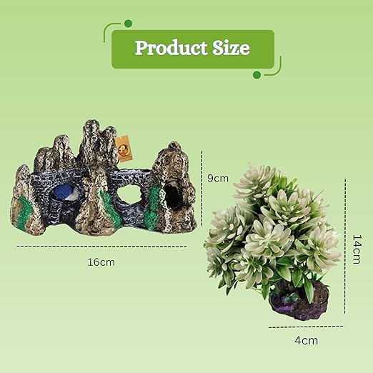 Foodie Puppies Fish Tank Decorations Combo (White Jasmine Plant + Brown Hills)