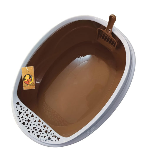 Foodie Puppies Cat Litter Tray Set with Rim & Scooper (Camel Brown)