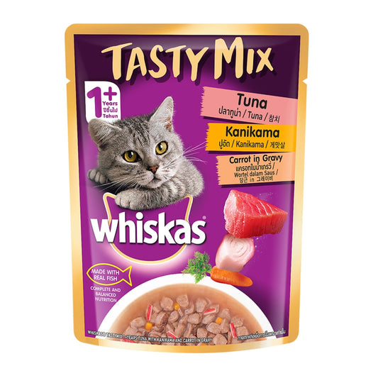Whiskas Adult Cat Tasty Mix Tuna Kanikama Carrot in Gravy - Pack of 24