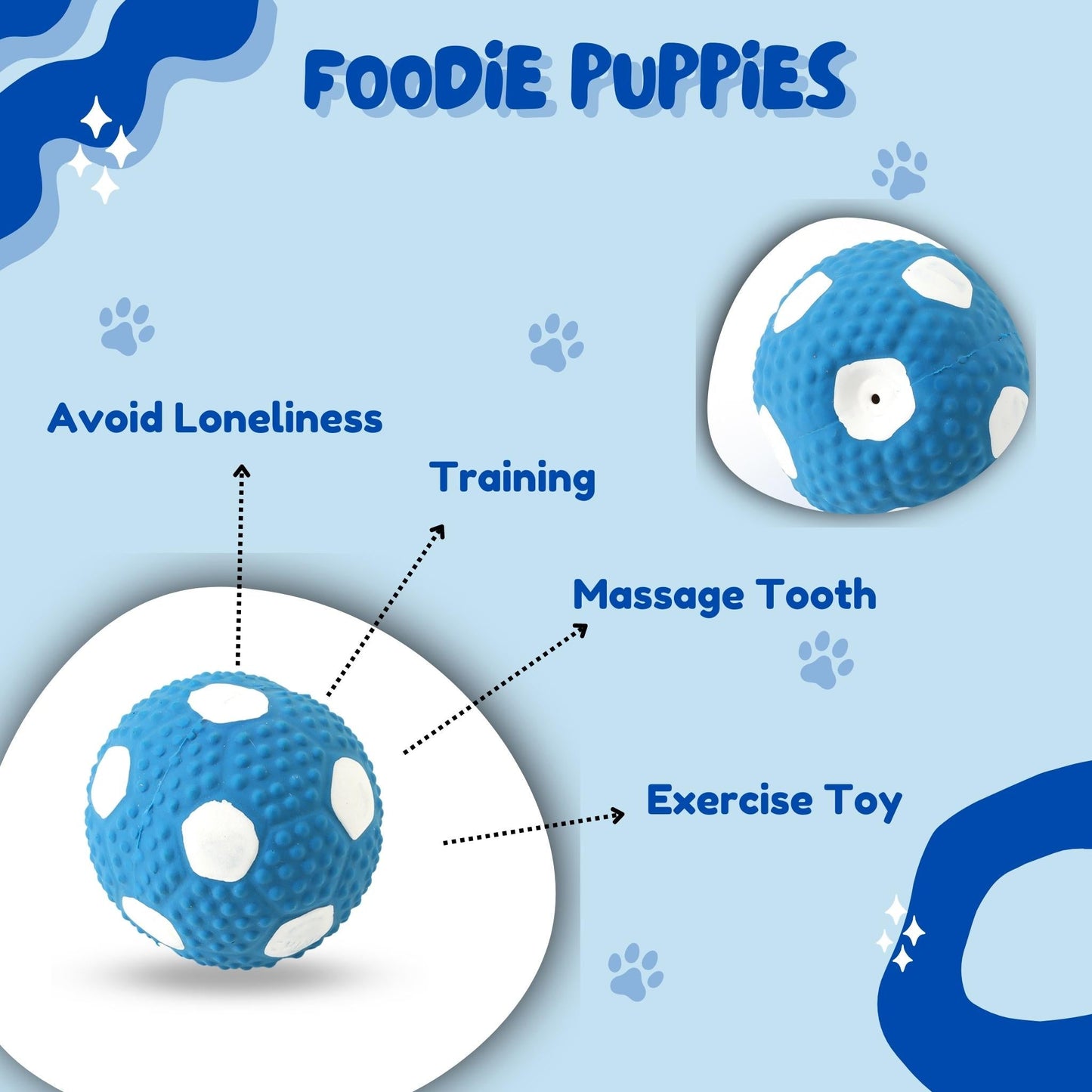Foodie Puppies Latex Squeaky Toy for Medium Dog - Blue Football, Large