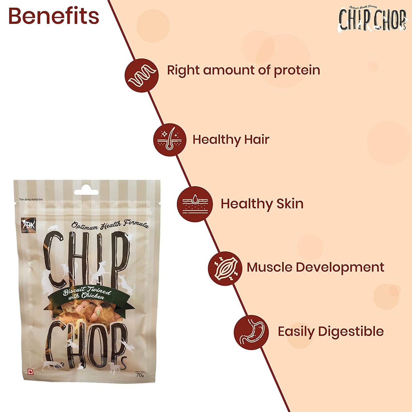 Chip Chops Dog Treats - Biscuit Twined with Chicken (70gm)