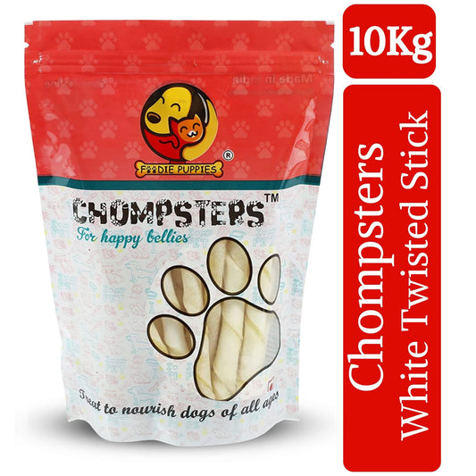 Foodie Puppies Chompsters Munchy White Twisted Sticks for Dogs - 10Kg