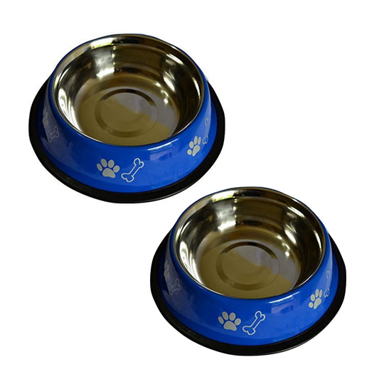 Foodie Puppies Printed Steel Bowl for Pets - 1800ml (Blue), Pack of 2