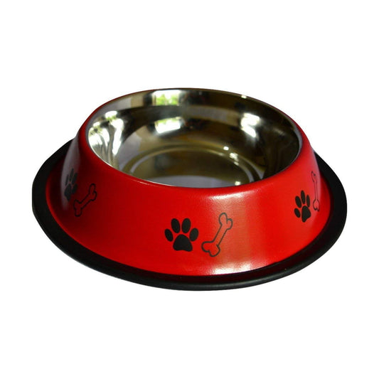Foodie Puppies Printed Steel Bowl for Pets - 450ml (Red)