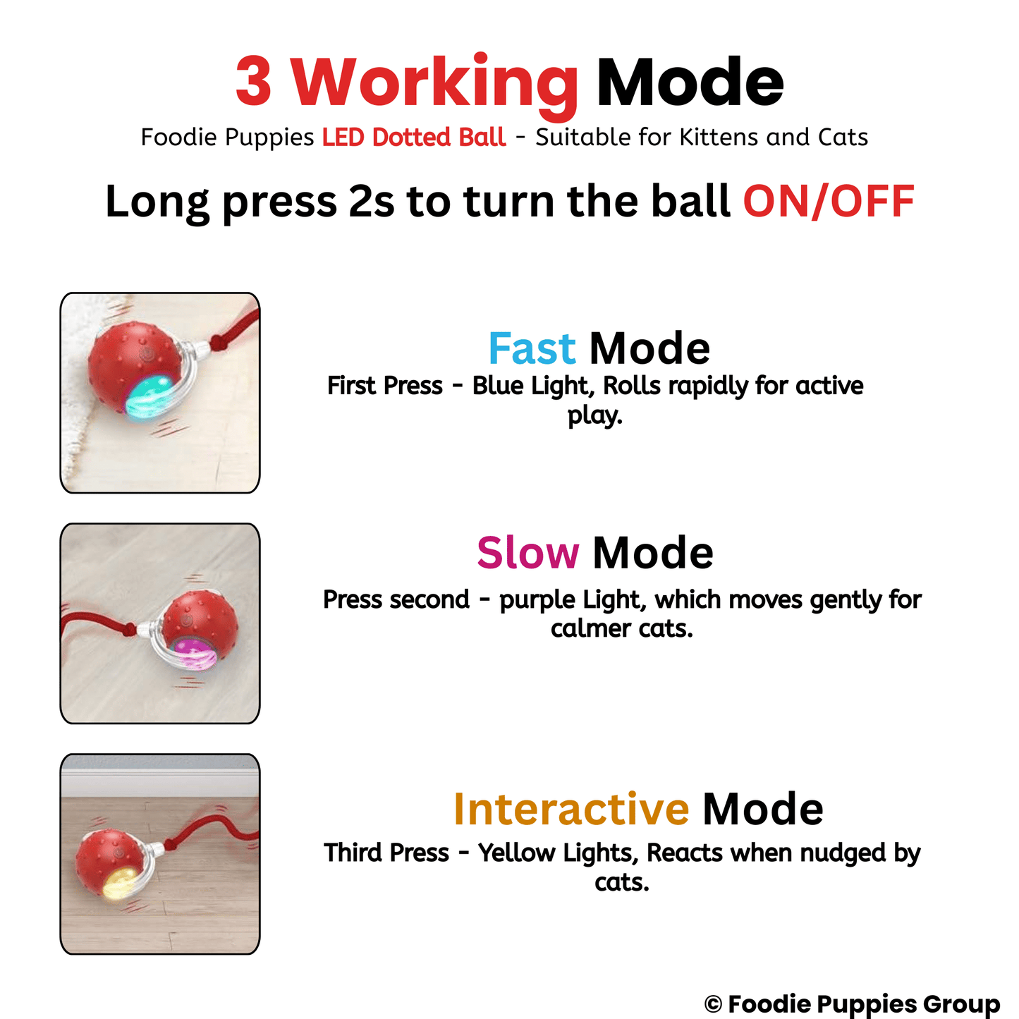 Automatic Rolling Smart Cat Teaser Dotted LED Ball Toy with Tail & Bird Sound