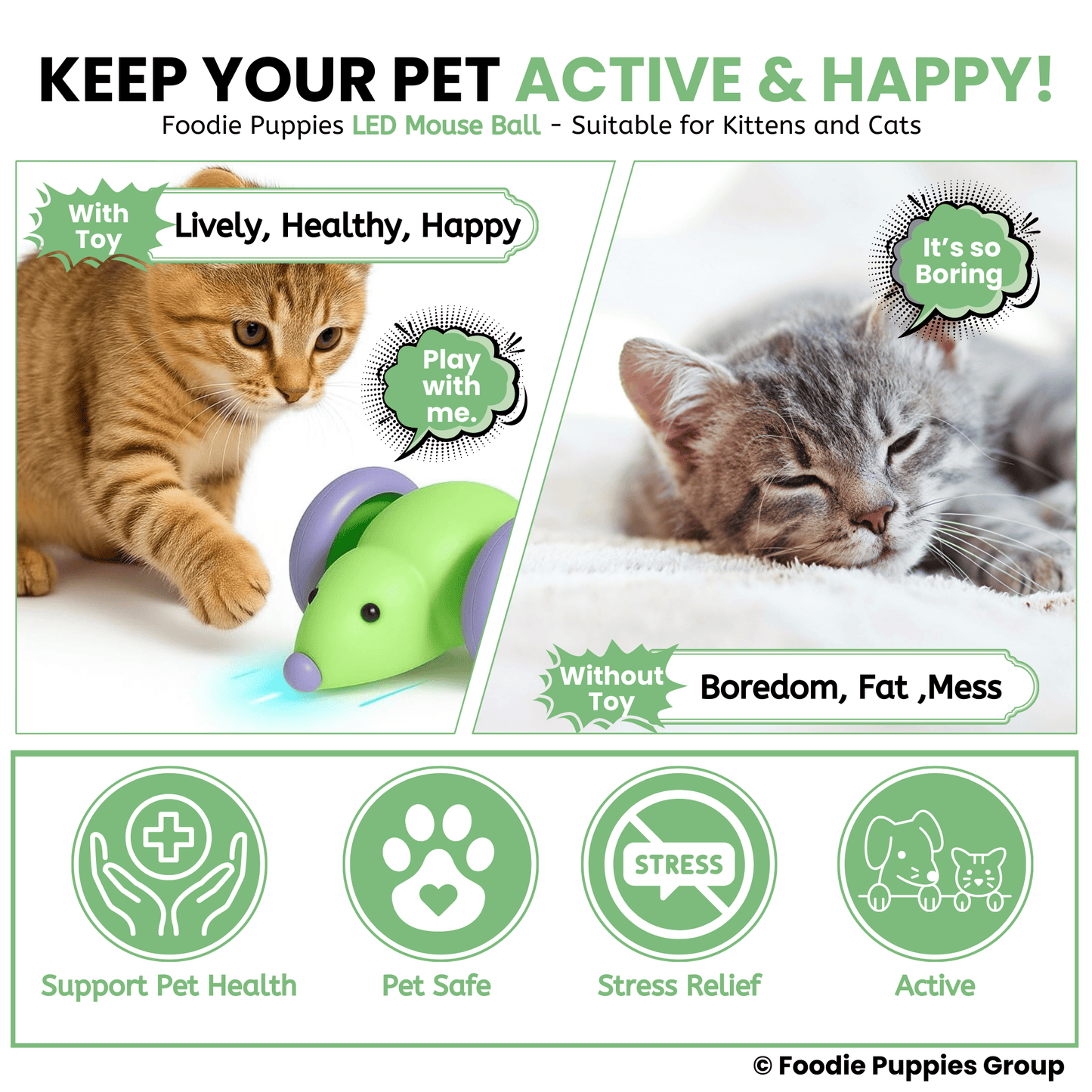 Smart Interactive LED Wheel Mouse Toy For Cat & Kitten