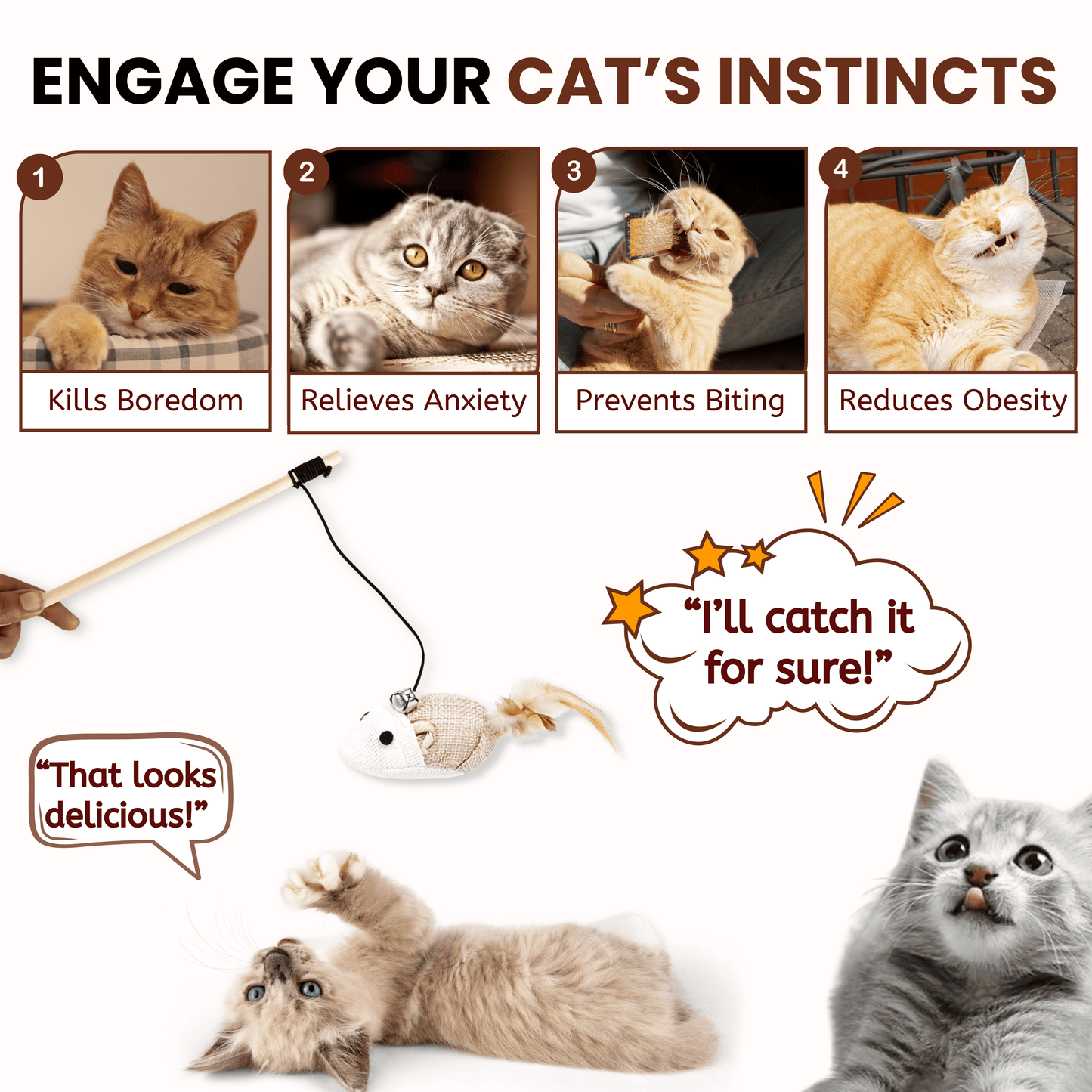 Feather Teaser Playing Stick for Cats & Kittens