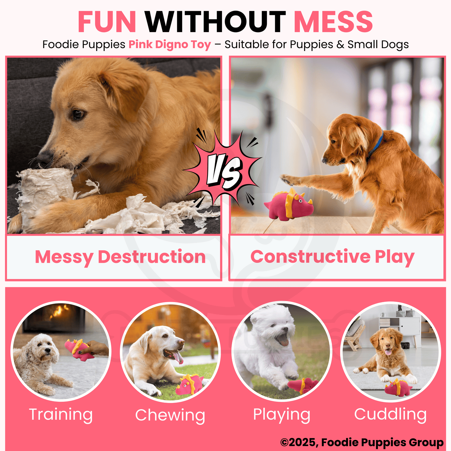 Pink Digno Dog Squeaky Chew Toy (16cm) for Small Dogs and Puppies