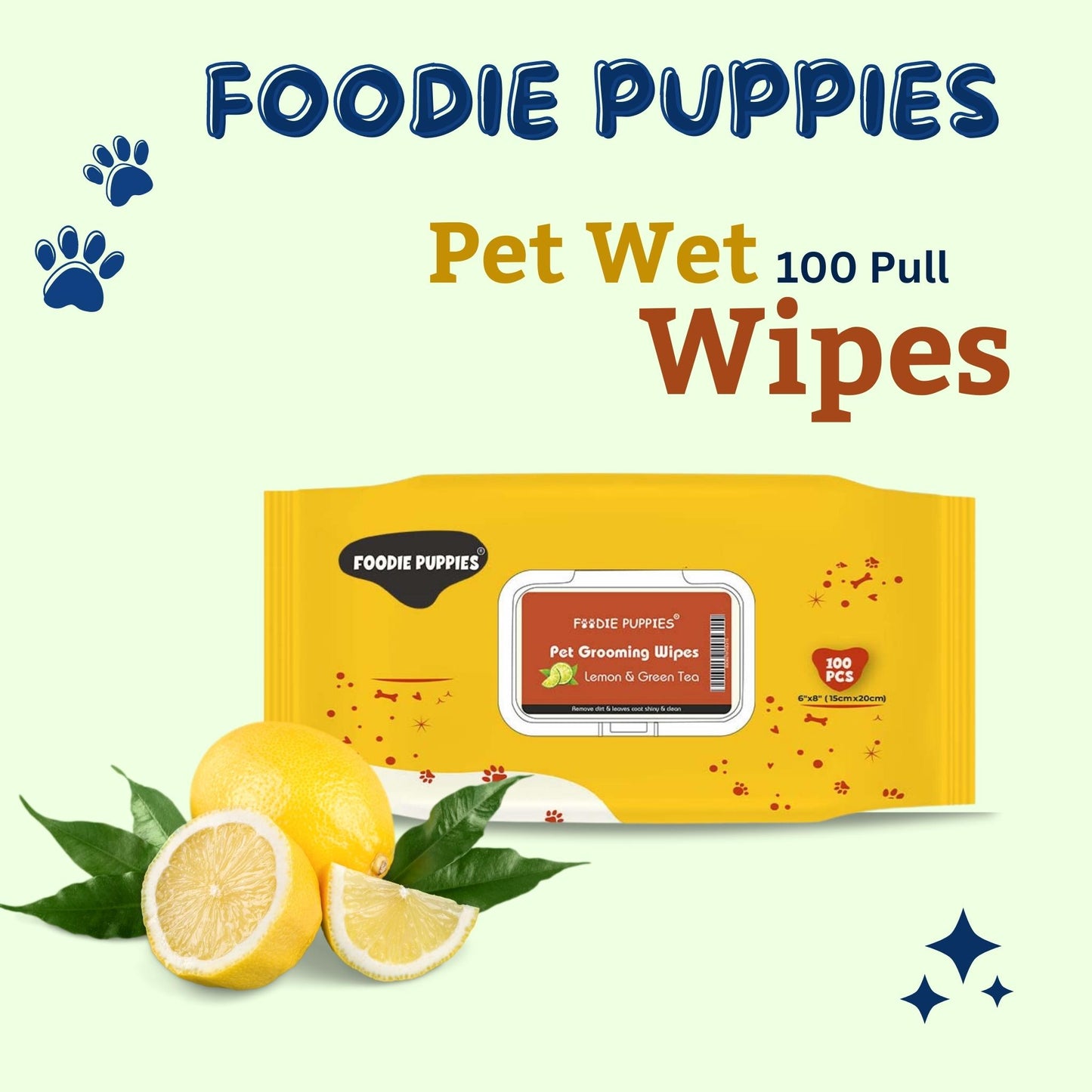 Foodie Puppies Lemon & Green Tea Wipes for Cats & Kittens - Pack of 5