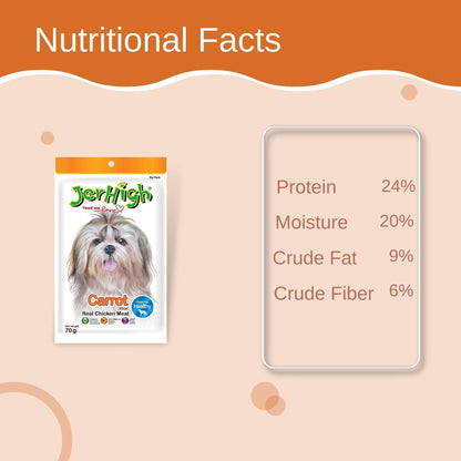 JerHigh Carrot Stick Dog Treat with Real Chicken Meat - 70g, Pack of 3