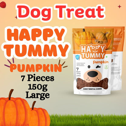 Happy Tummy Dental Chew Bone Treat for Dogs - 7Pcs, Large (Pumpkin)