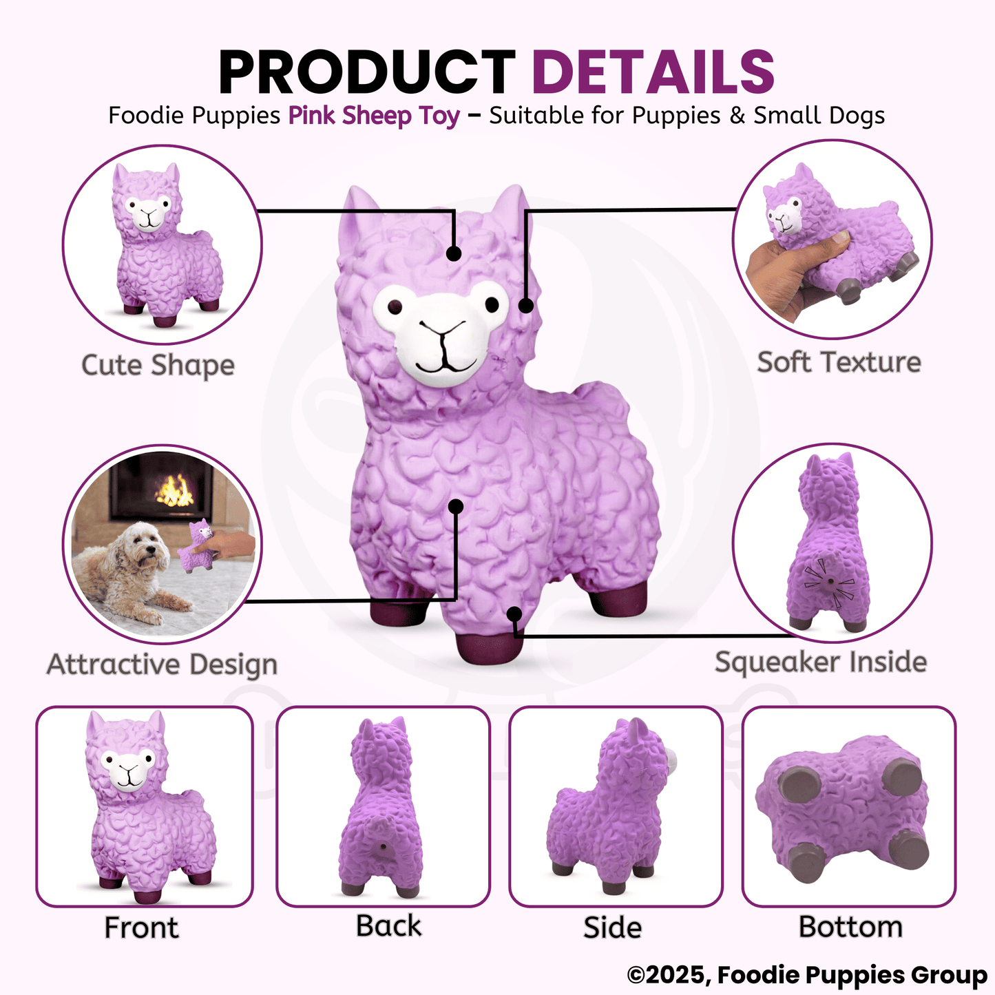 Dog Latex Pink Sheep Squeaky Chew Toy for Small Dogs and Puppies