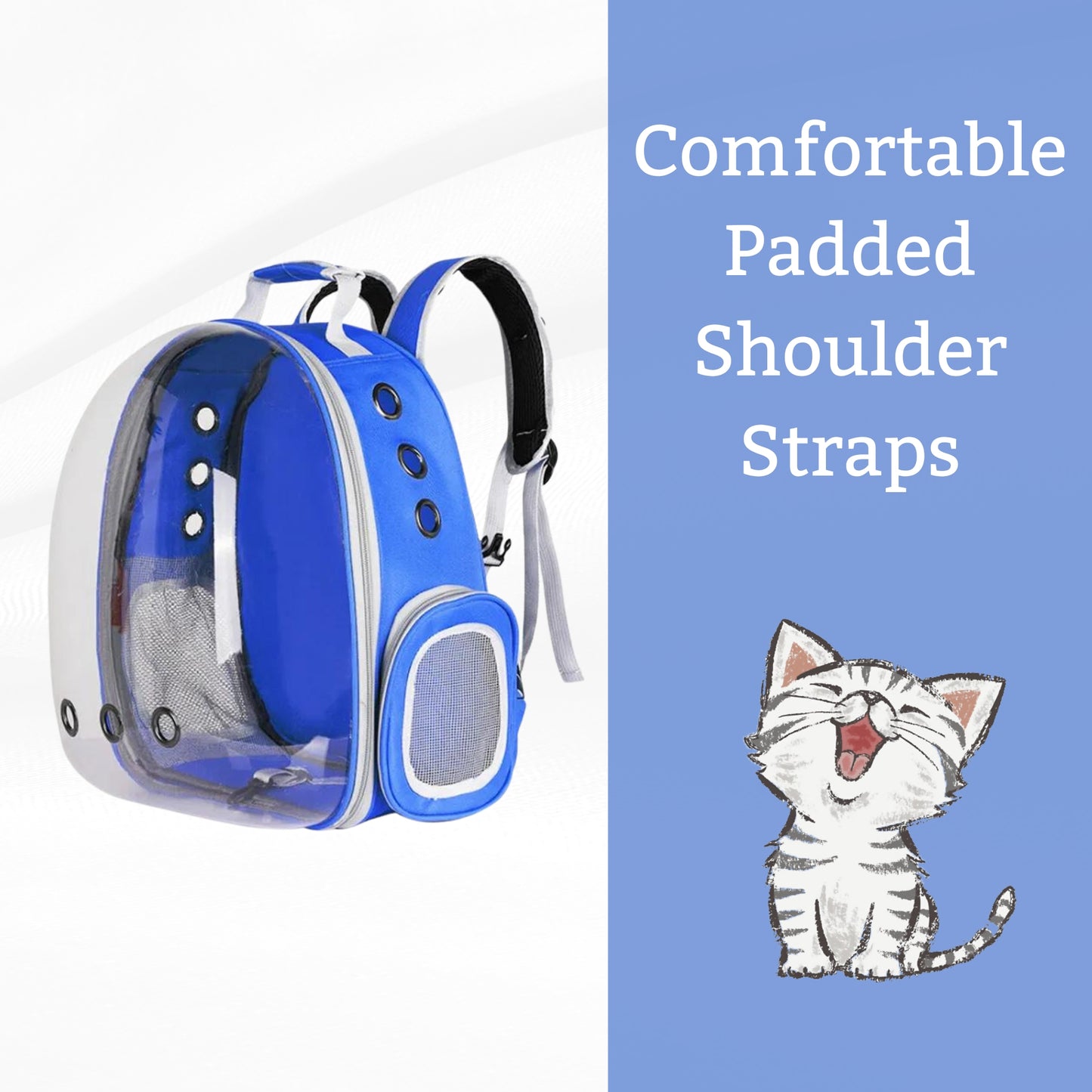 Foodie Puppies Transparent Travel Backpack for Puppies & Cats (Blue)