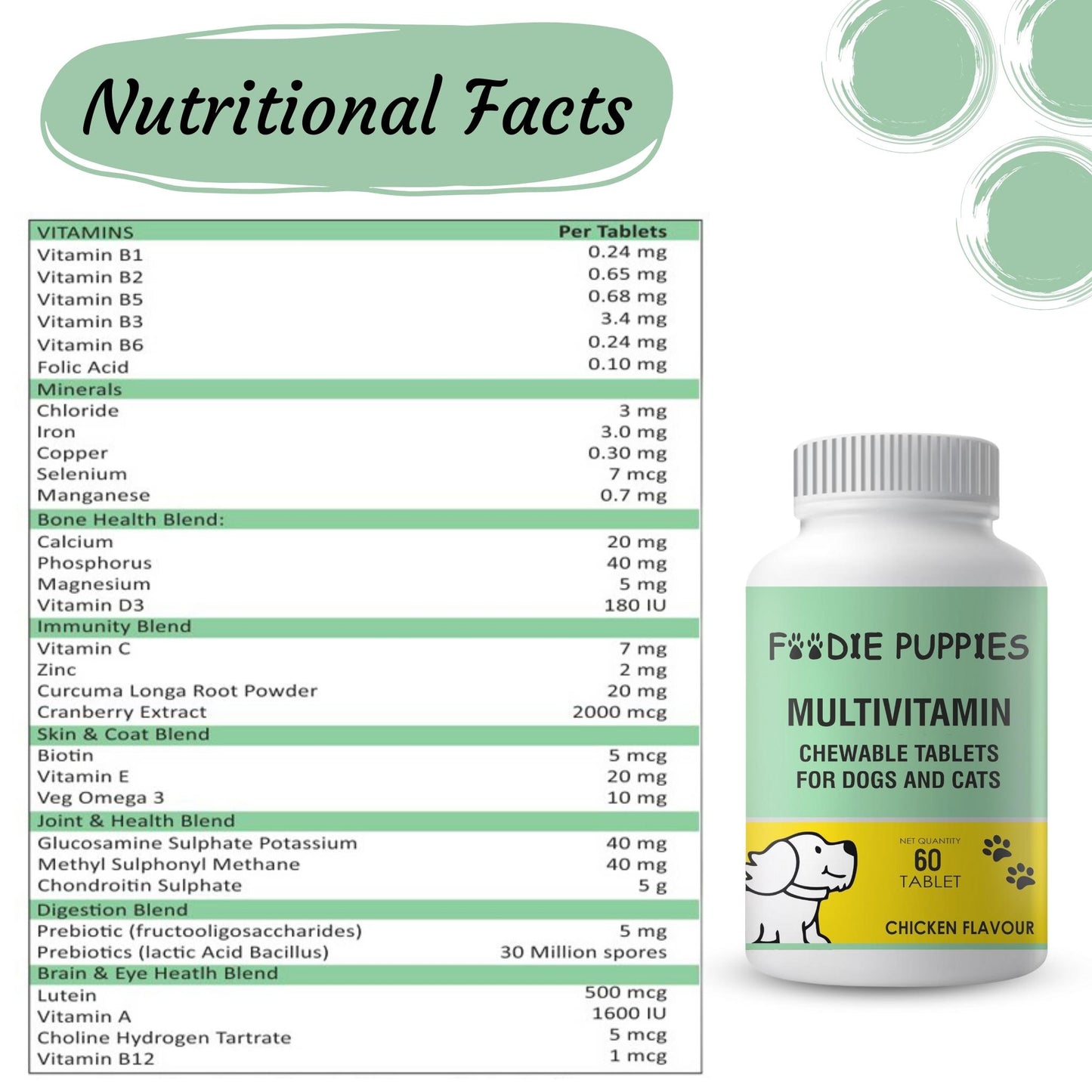 Foodie Puppies Multivitamin 60 Tablets for Dogs & Cats - (Pack of 2)