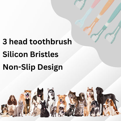 Foodie Puppies Triple Head Toothbrush for Dogs and Cats