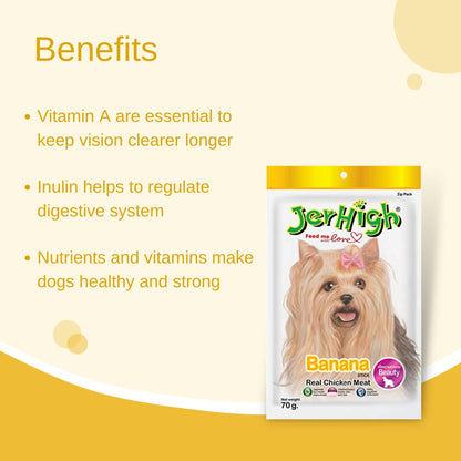 JerHigh Banana Stick Dog Treat with Real Chicken Meat - 70g